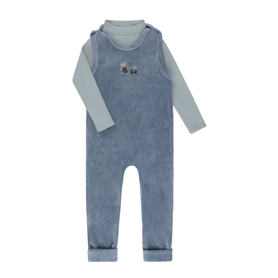Blue Embroidered Bear Collection Mockneck Bodysuit & Overall