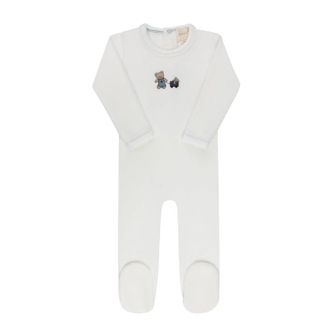 Ivory Boy Embroidered Bear Collection Footie
