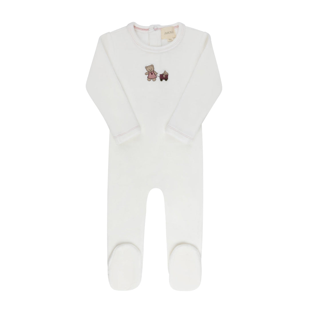 Ivory Girl Embroidered Bear Collection Footie
