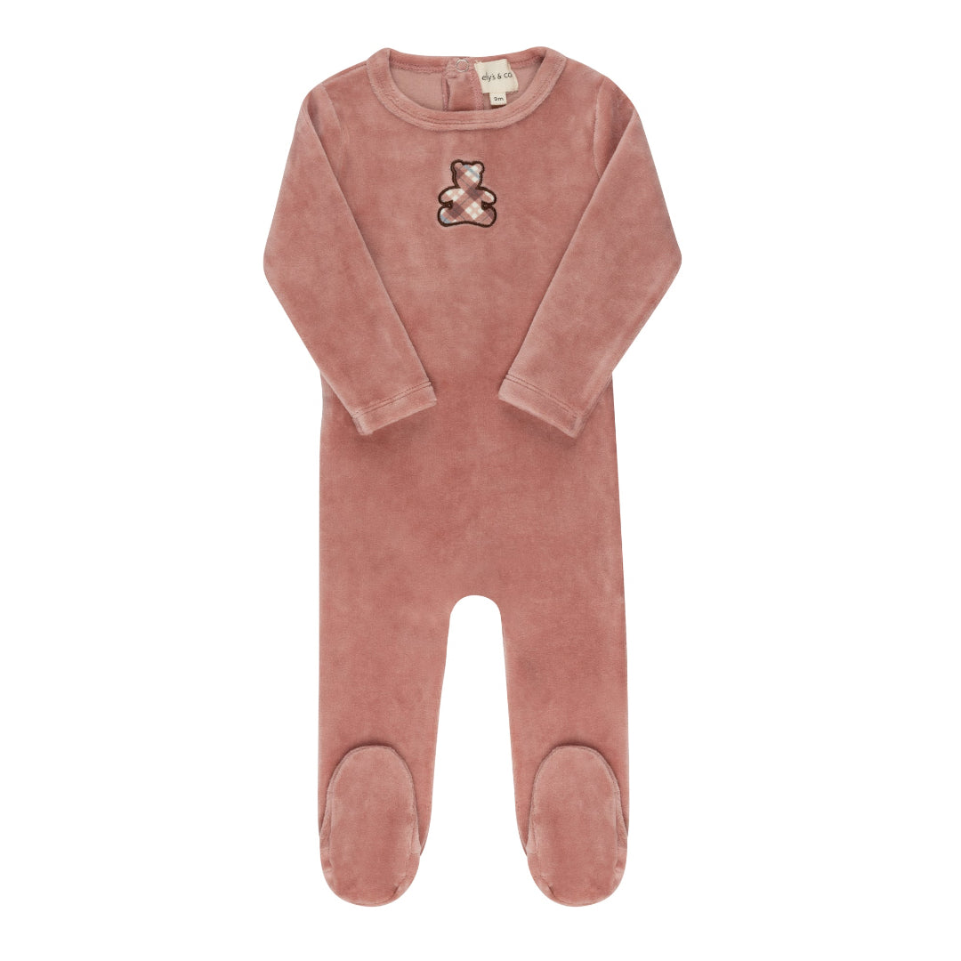Pink Velour Plaid Bear Collection Footie
