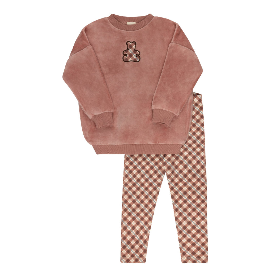Pink Velour Plaid Bear Collection Sweatshirt And Leggings