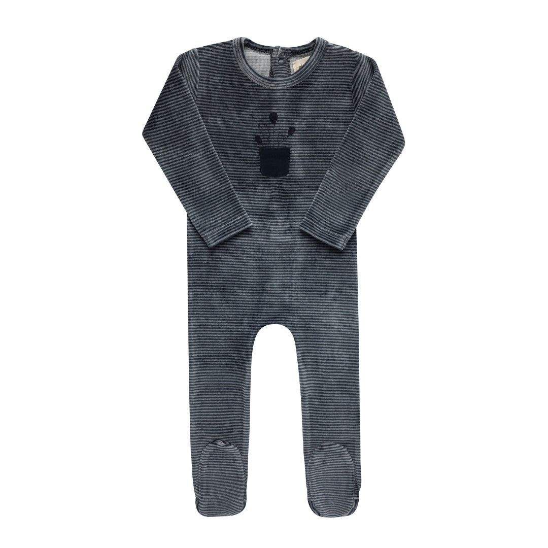 Blue Stripe Collection Velour Footie