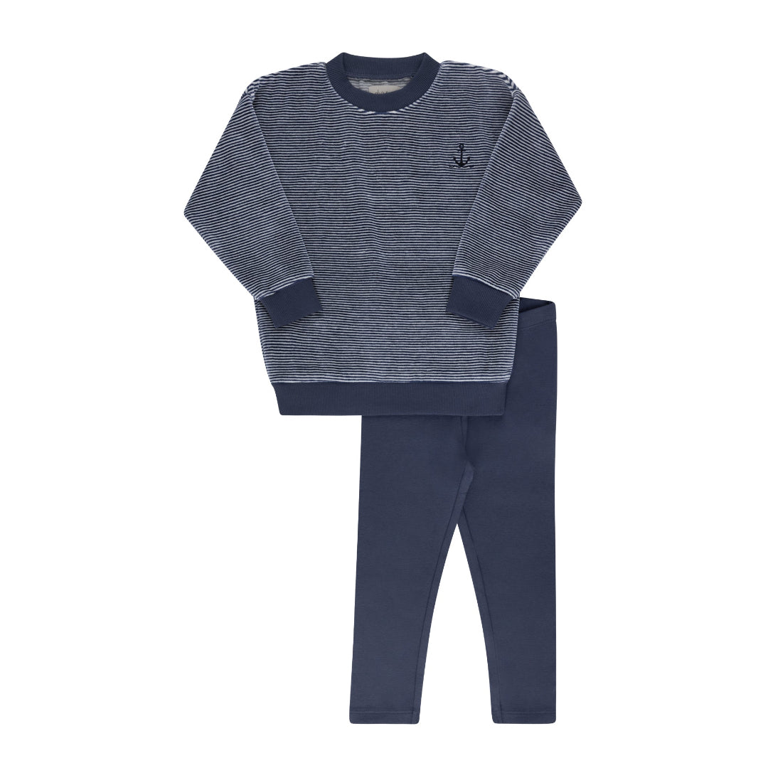 Dark Blue Velour Striped Collection Set