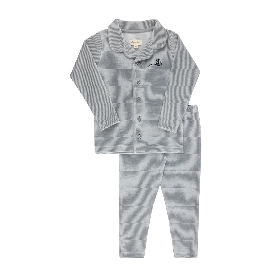 Light Blue Velour Striped Collection Pajama