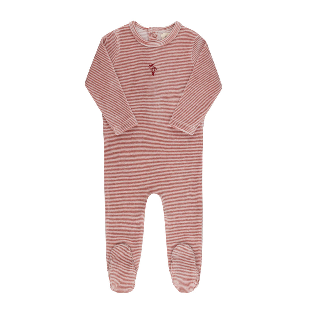 Dark Pink Velour Striped Footie