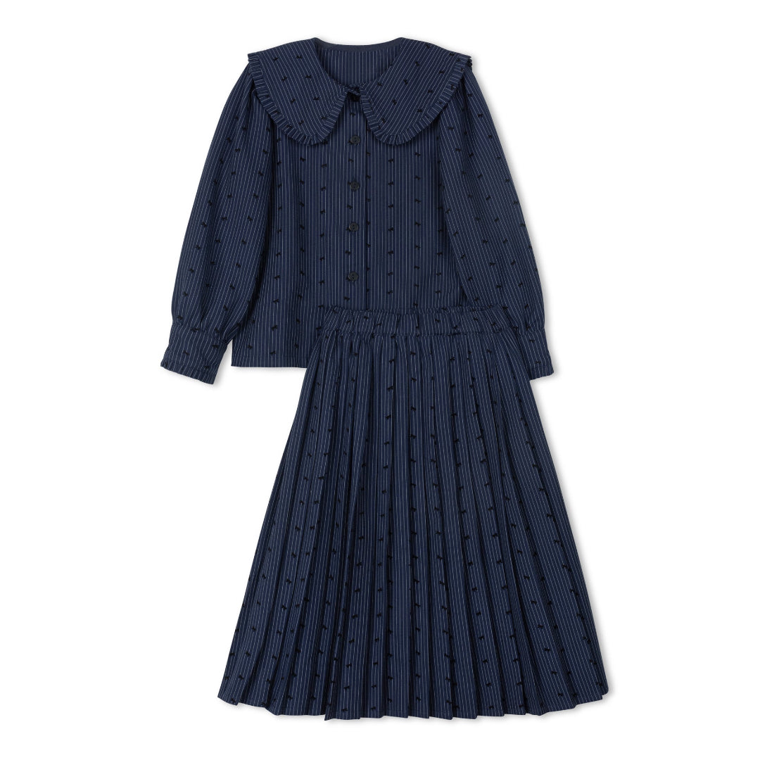 Blue Pinstripe Bow Girls 2pc Set