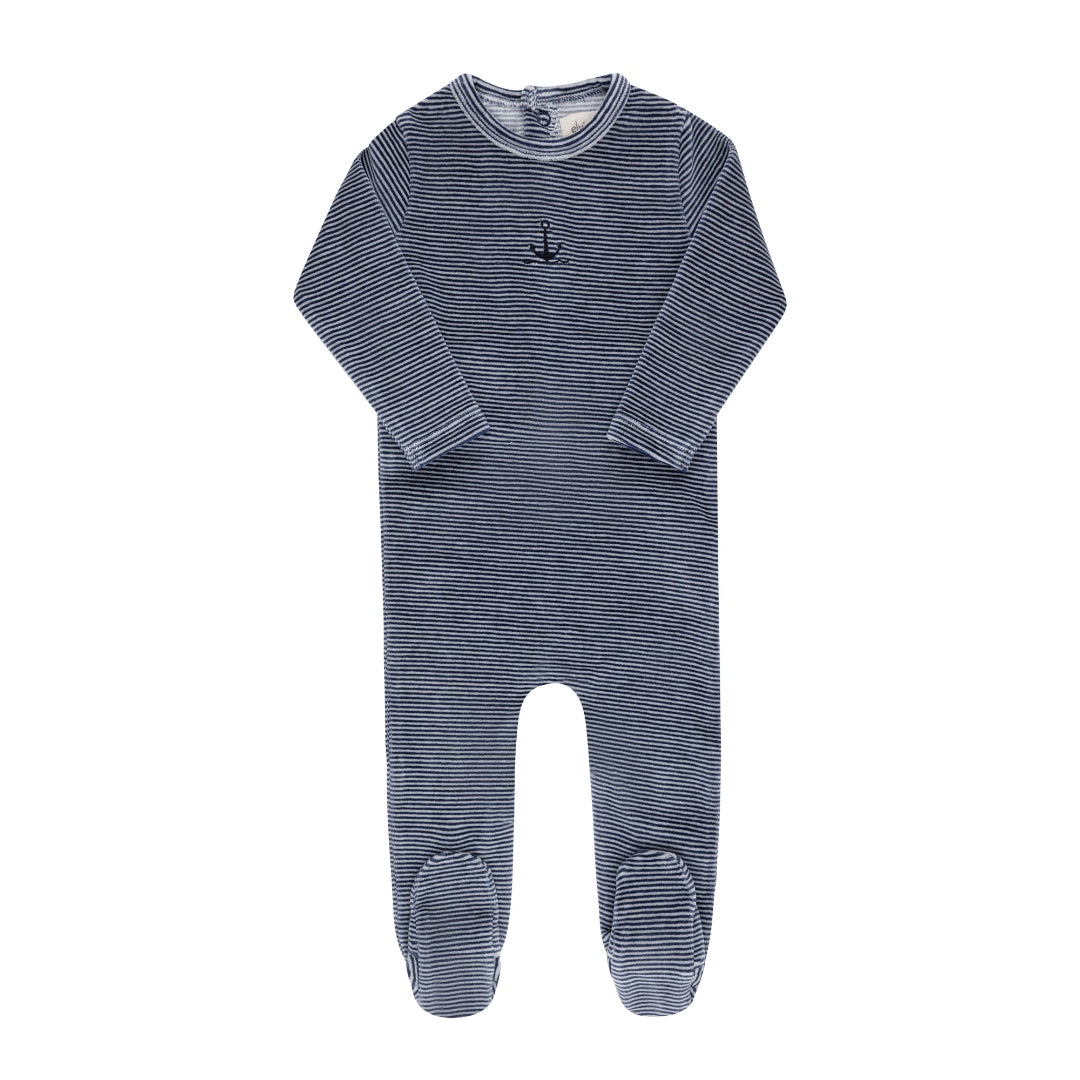 Dark Blue Velour Striped Collection Footie