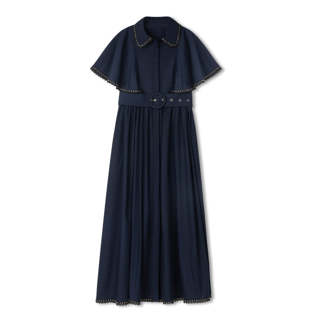 Navy Scallop Trim Midi