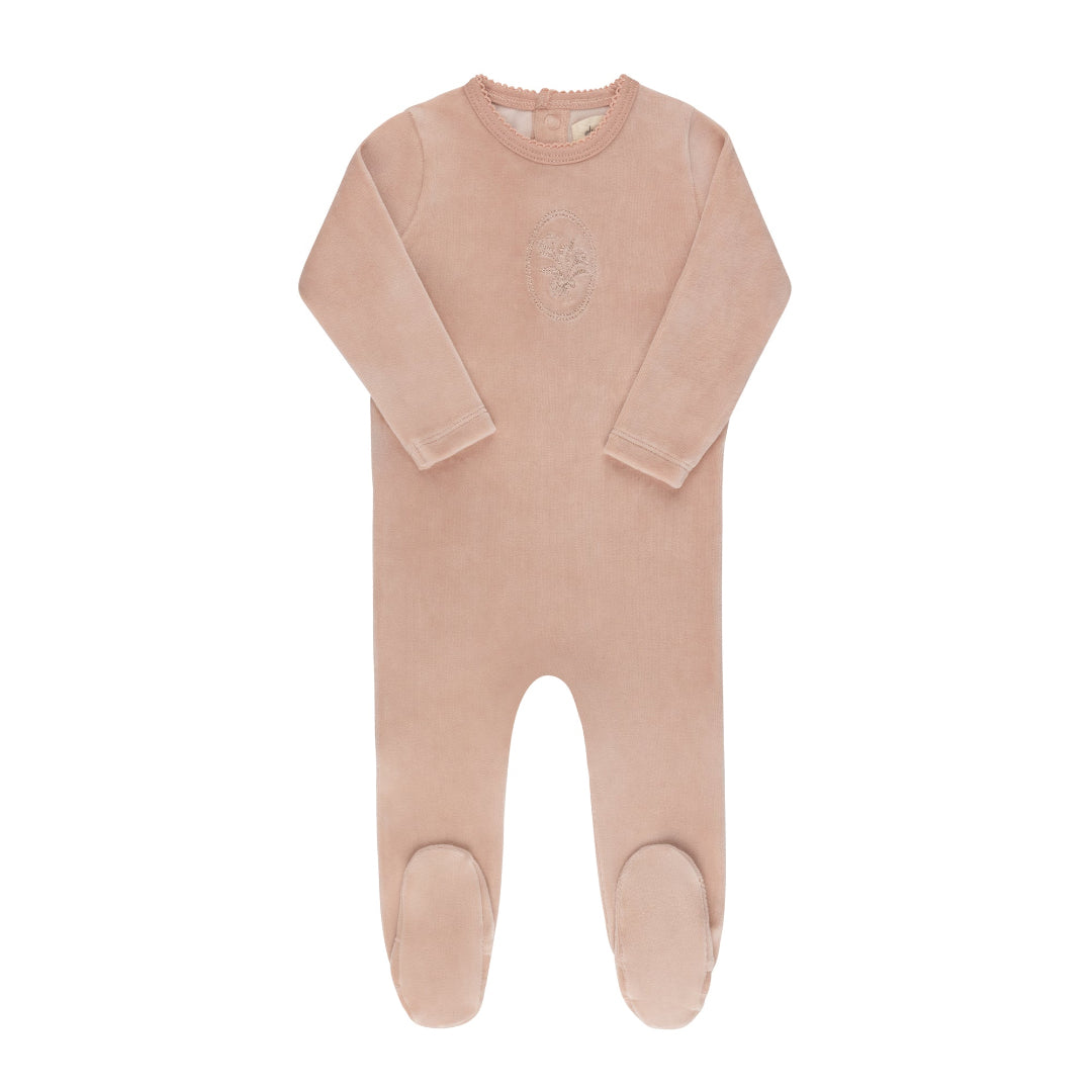 Pink Velour Center Floral Collection Footie