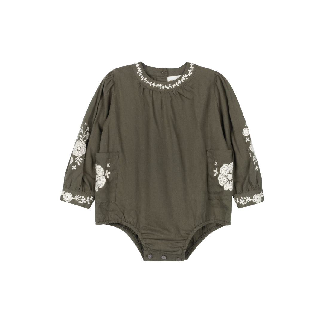 Olive Floral Embroidered Collection Romper