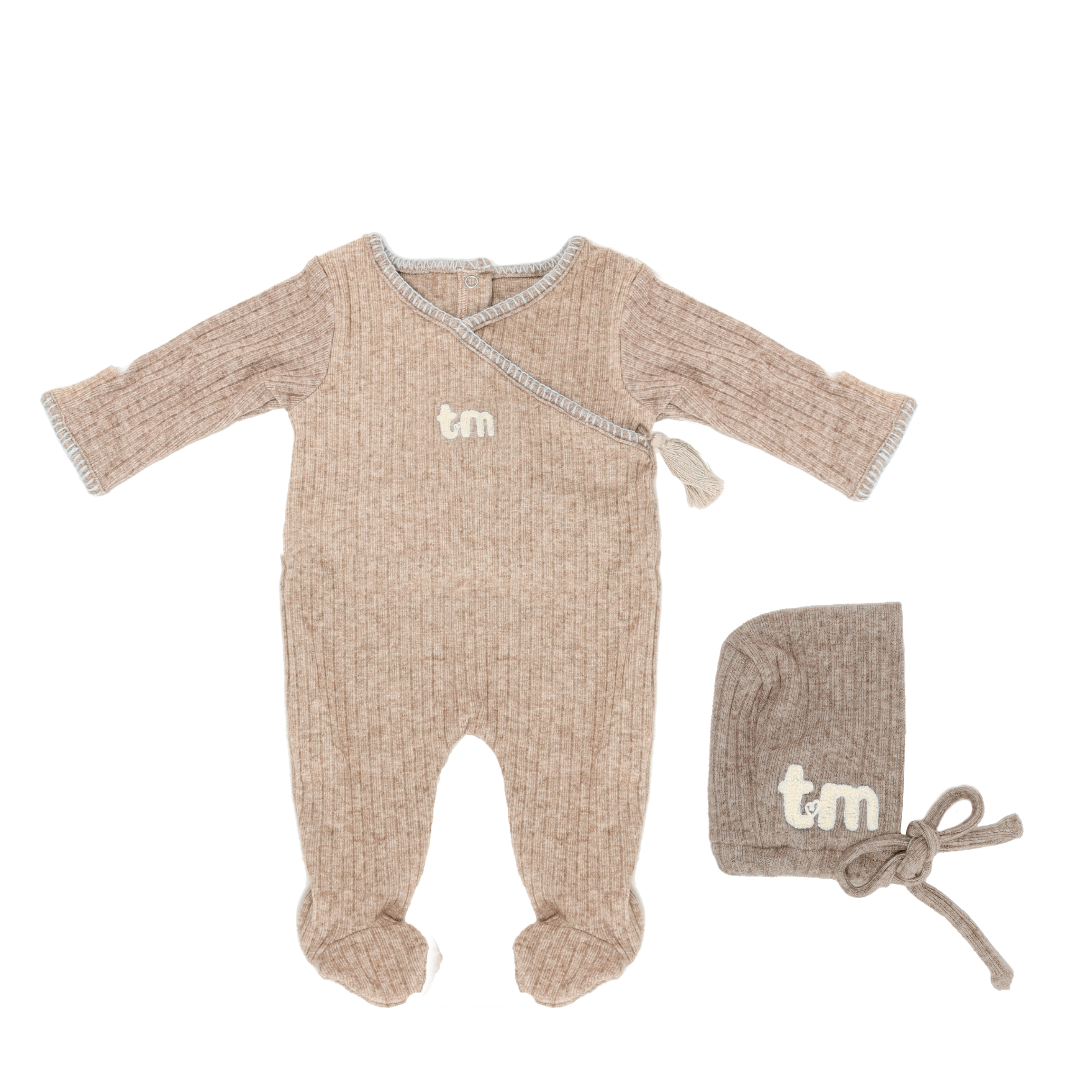 Taupe Baby's First Outfit Footie & Bonnet Set