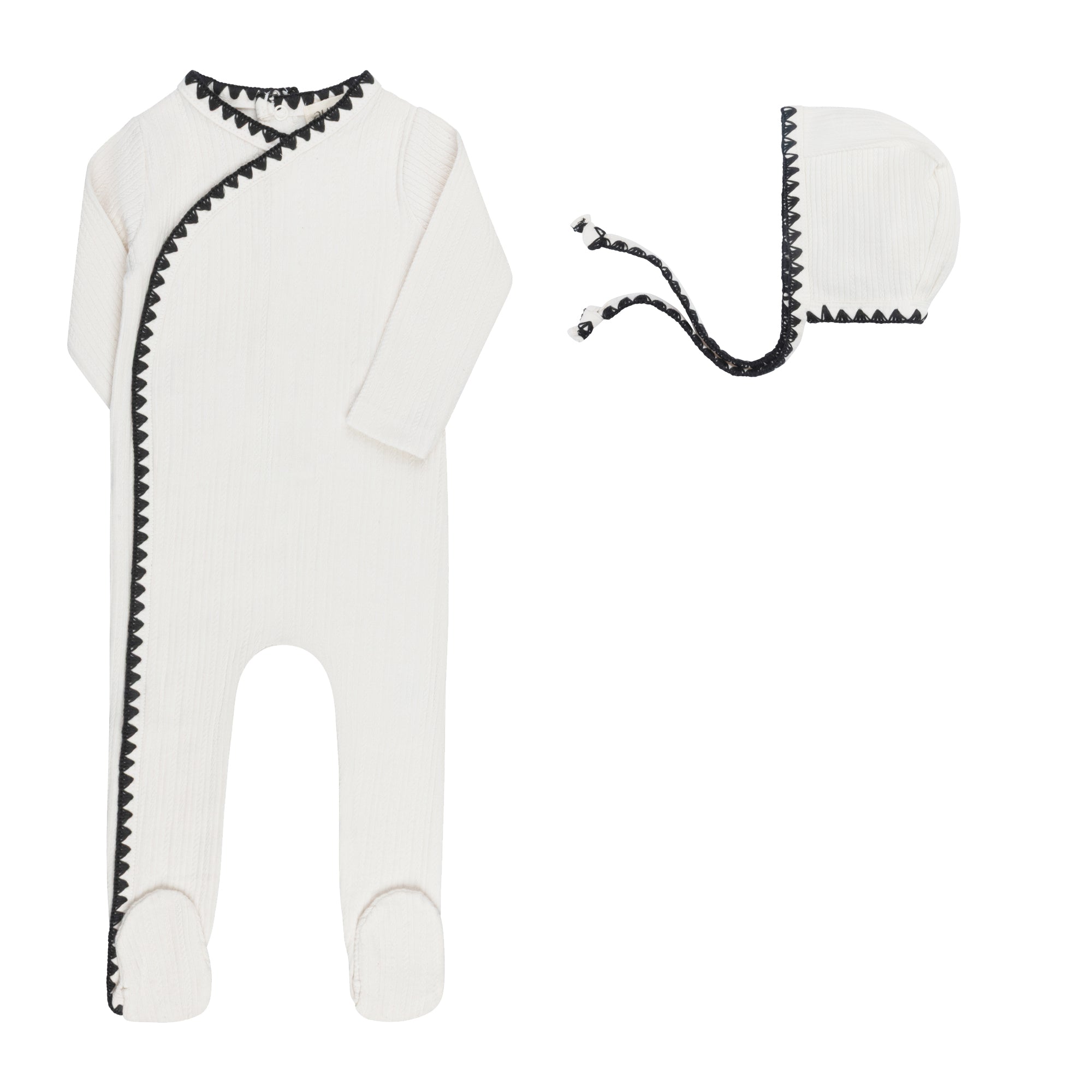 Ivory Boy Whipstitch Collection Footie + Bonnet