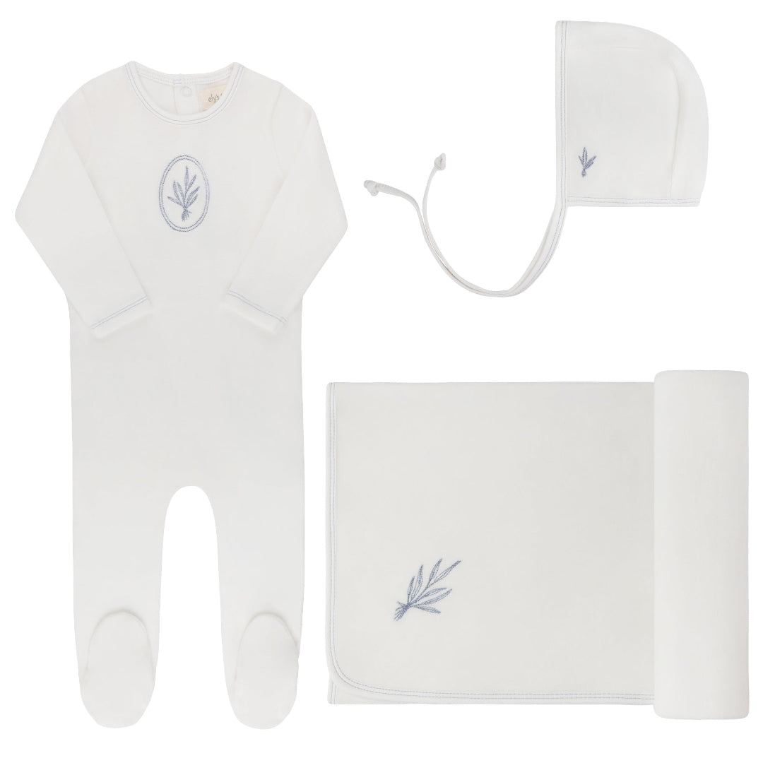 Ivory/Blue Velour Floral Collection Take Me Home Set