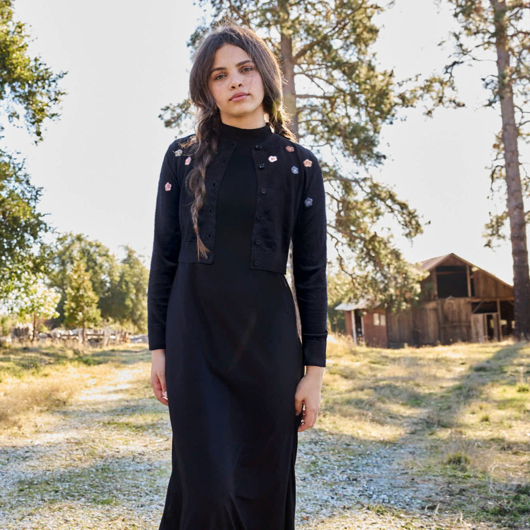 Black Ava Embroidered Cardi Maxi