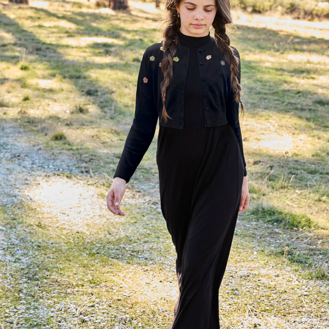 Black Ava Embroidered Cardi Maxi