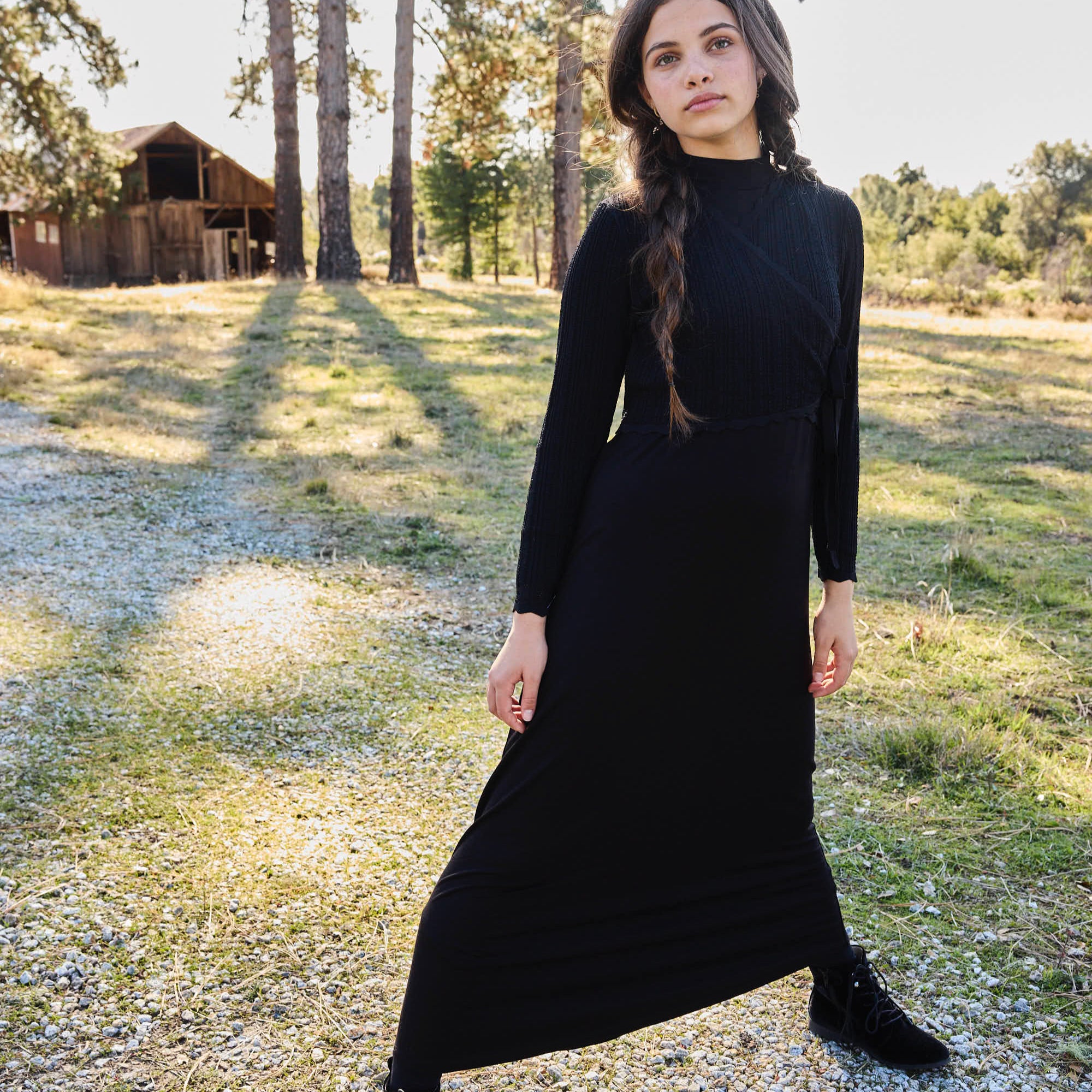 Black Mia Pointelle Overlay Maxi