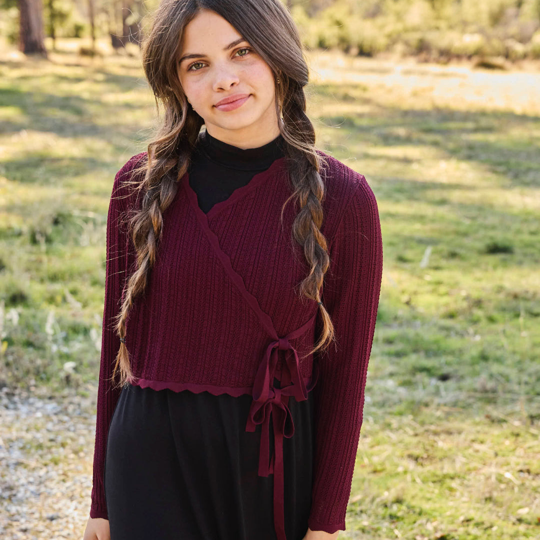 Burgundy Mia Pointelle Overlay Maxi