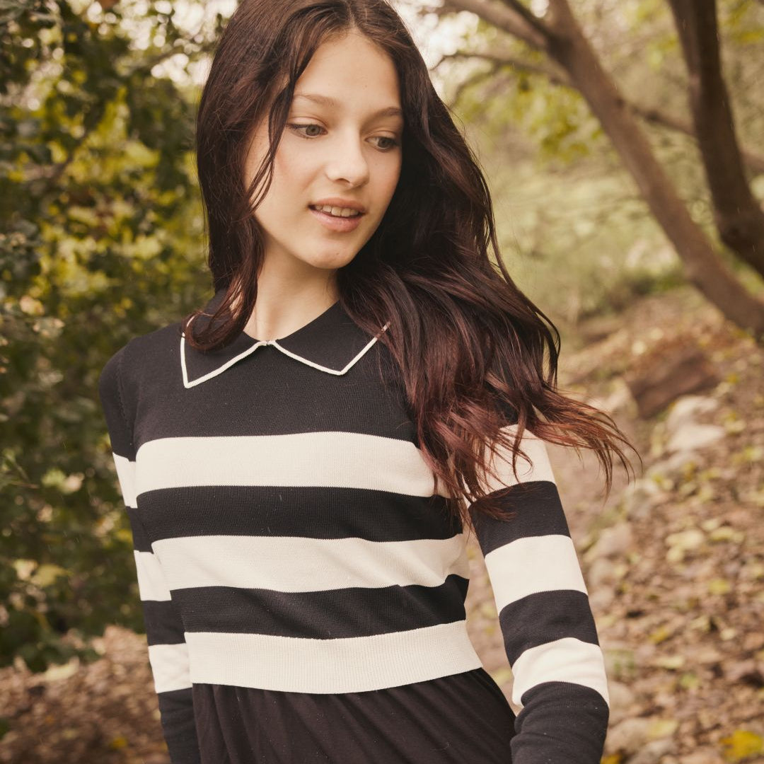 Black Katie Teen B/W Striped Overlay Maxi