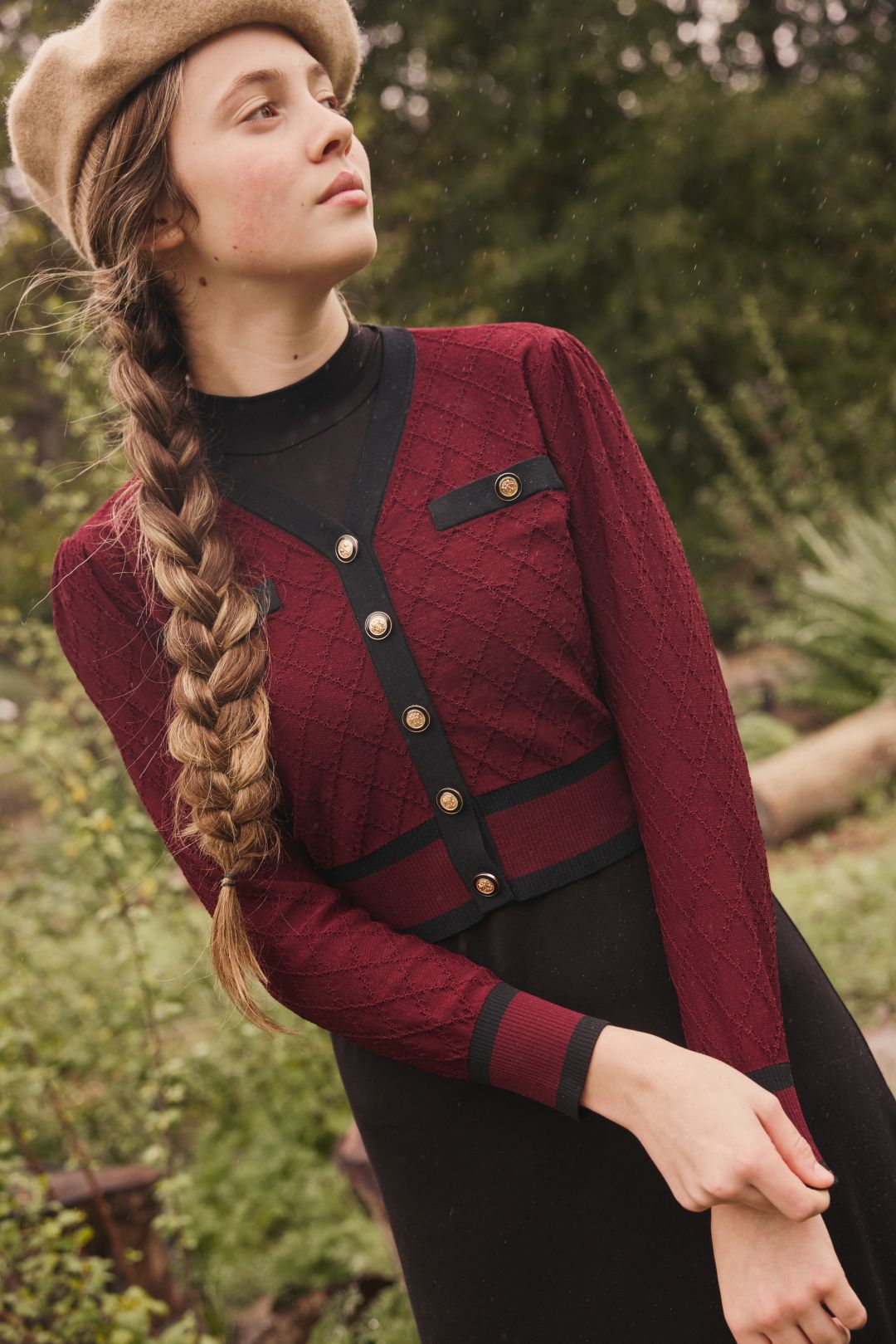 Burgundy Emerson Teen Jacquard Cardigan Overlay Maxi