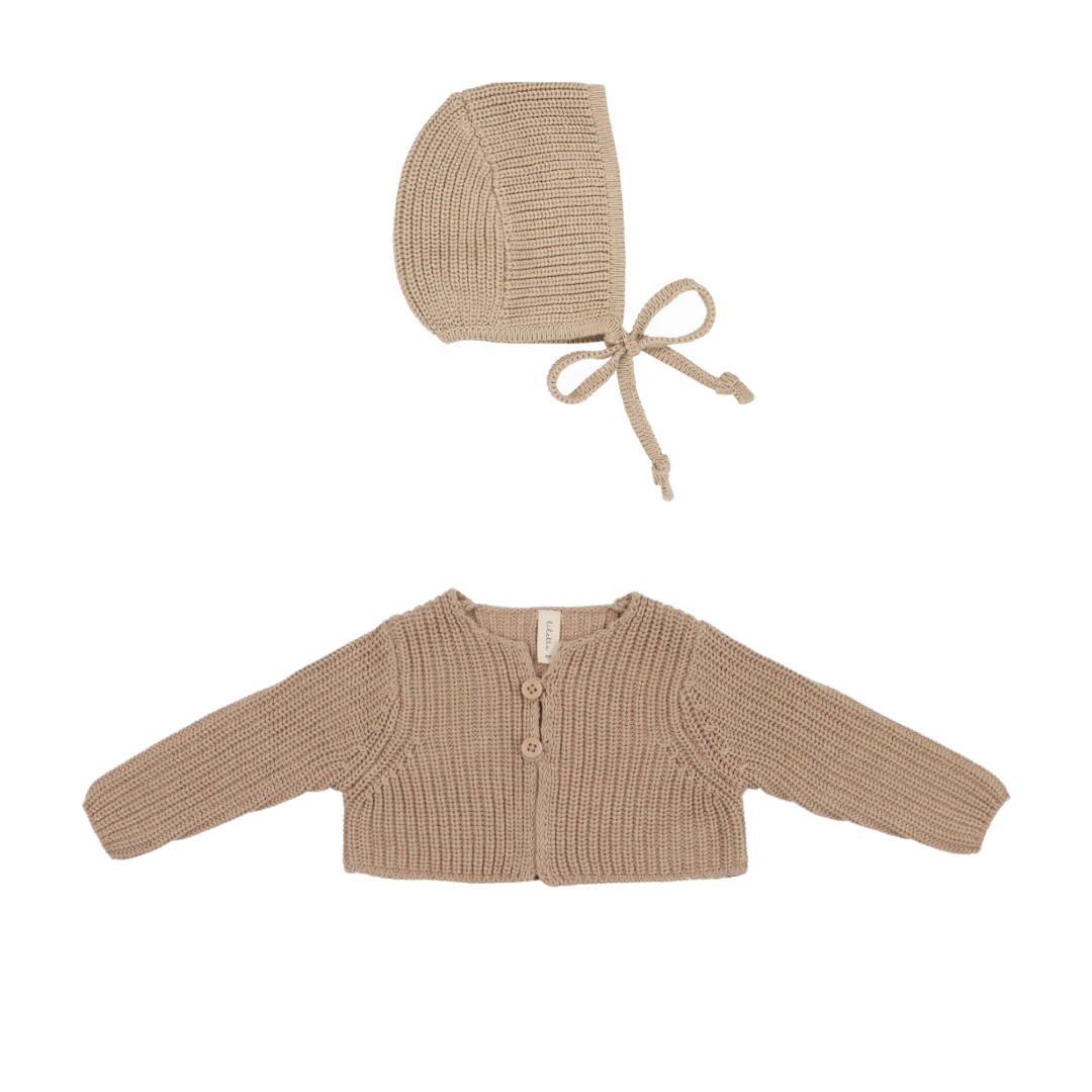 Taupe Chunky Knit Shrug + Bonnet Set