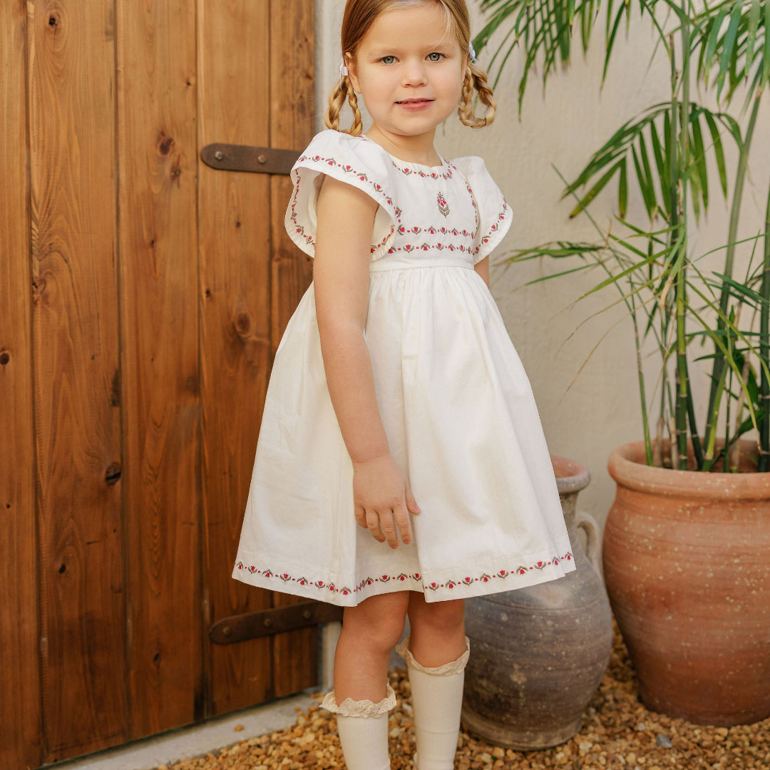 Ivory Embroidered Trim Collection S/S Dress