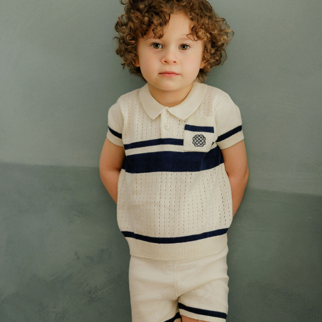 Ivory/Navy Mesh Knit Collection Boys 2Pc Set