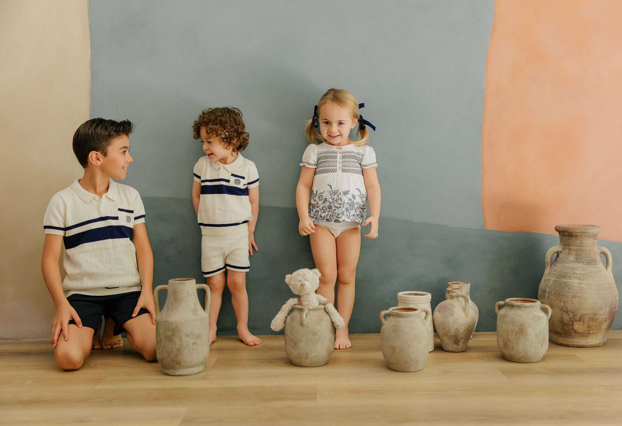 Ivory/Navy Mesh Knit Collection Boys 2Pc Set