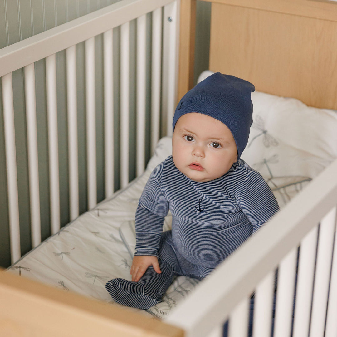 Dark Blue Velour Striped Collection Footie
