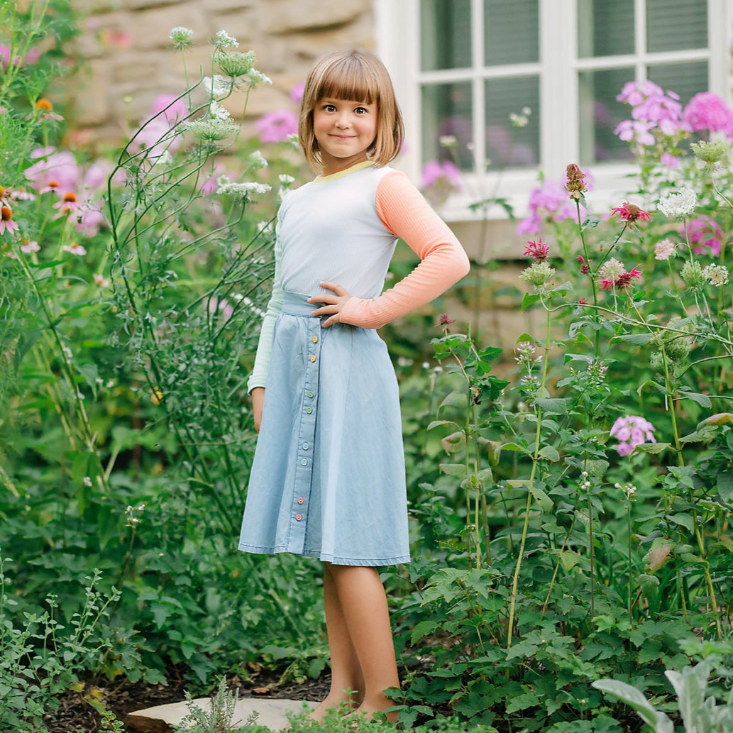 Denim Multicolor Button Skirt