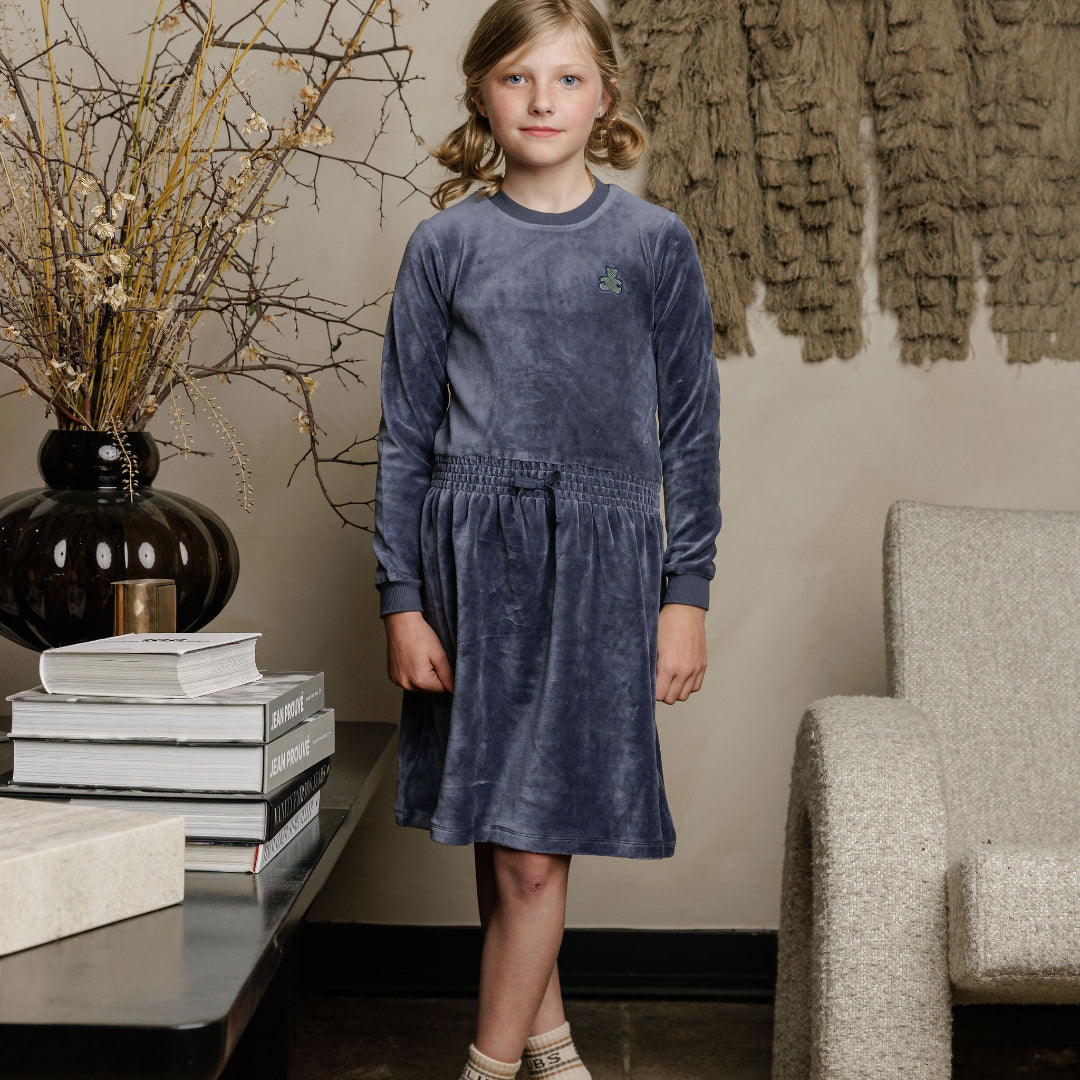 Blue Velour Plaid Bear Collection Dress