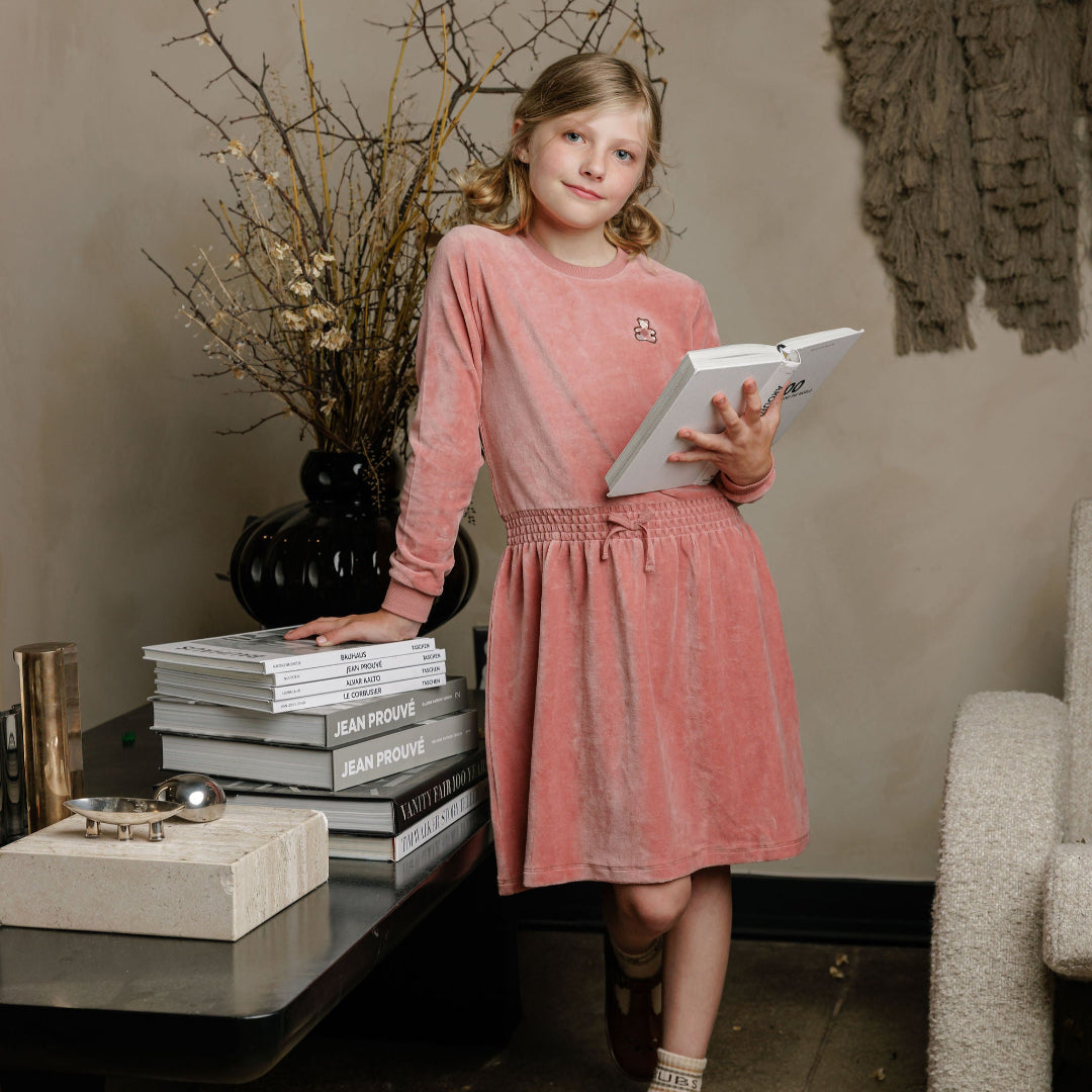 Pink Velour Plaid Bear Collection Dress
