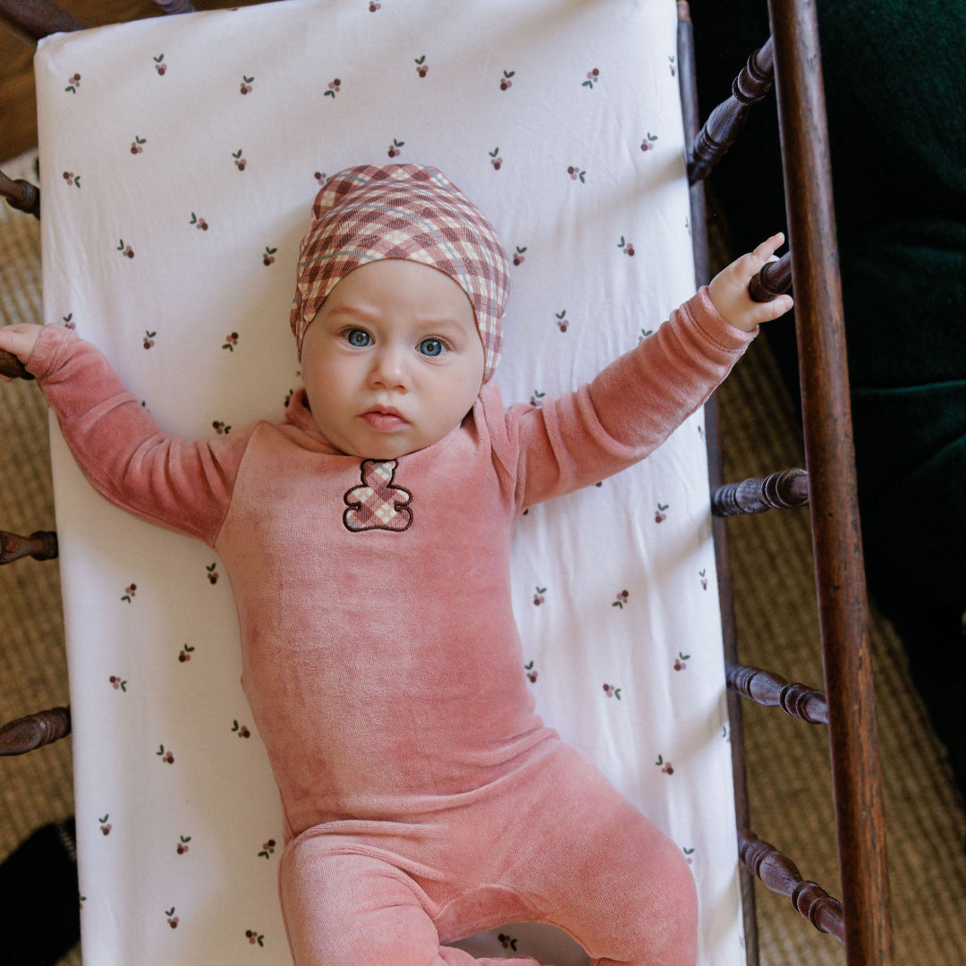 Pink Velour Plaid Bear Collection Footie