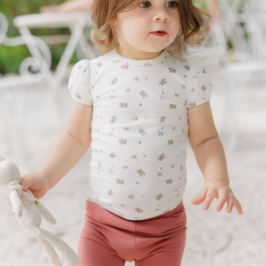 Ivory/Pink Jersey Cotton Floral Print Collection Tshirt + Shorts