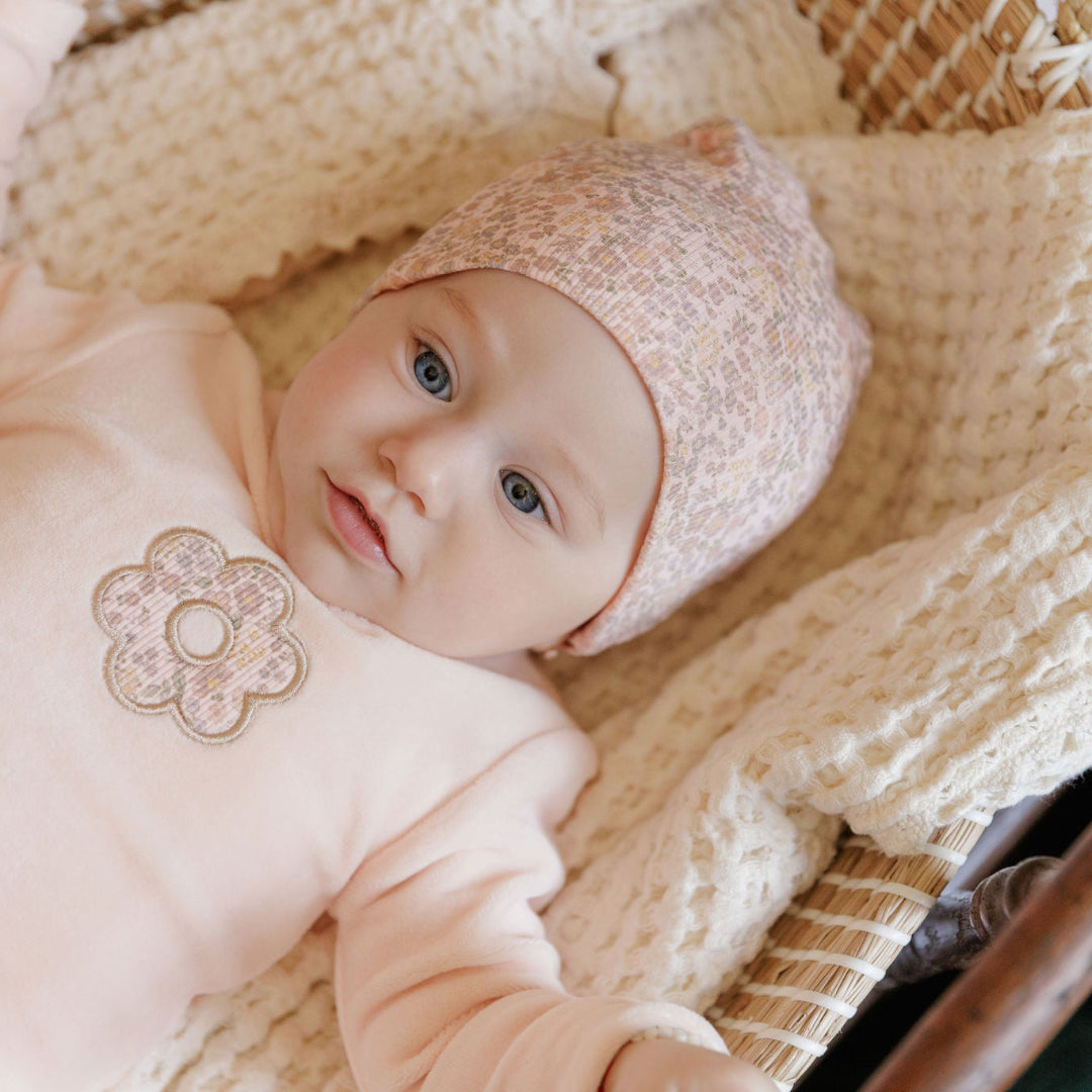 Pink Floral Velour Liberty Footie+Beanie