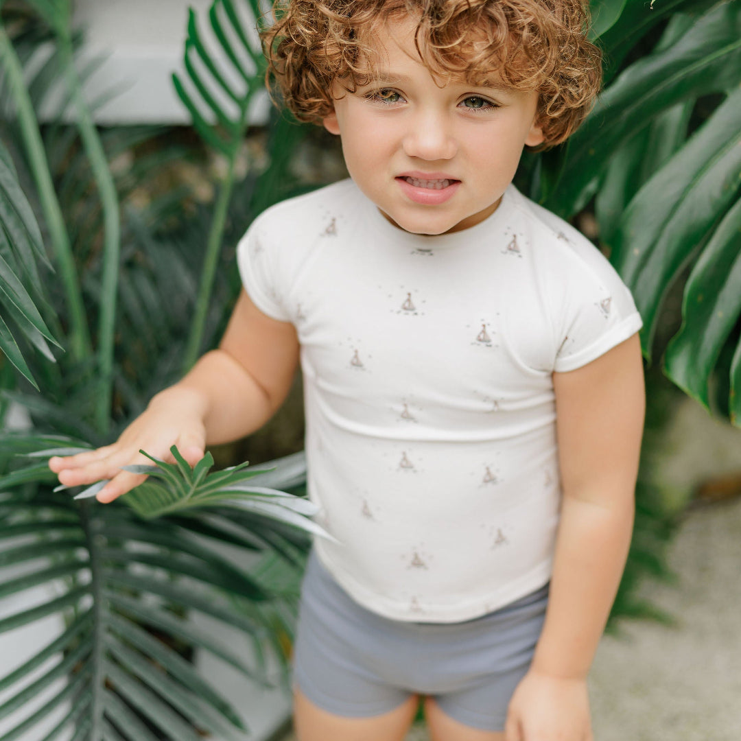 Ivory/Blue Jersey Cotton Nautical Collection  Tshirt + Shorts