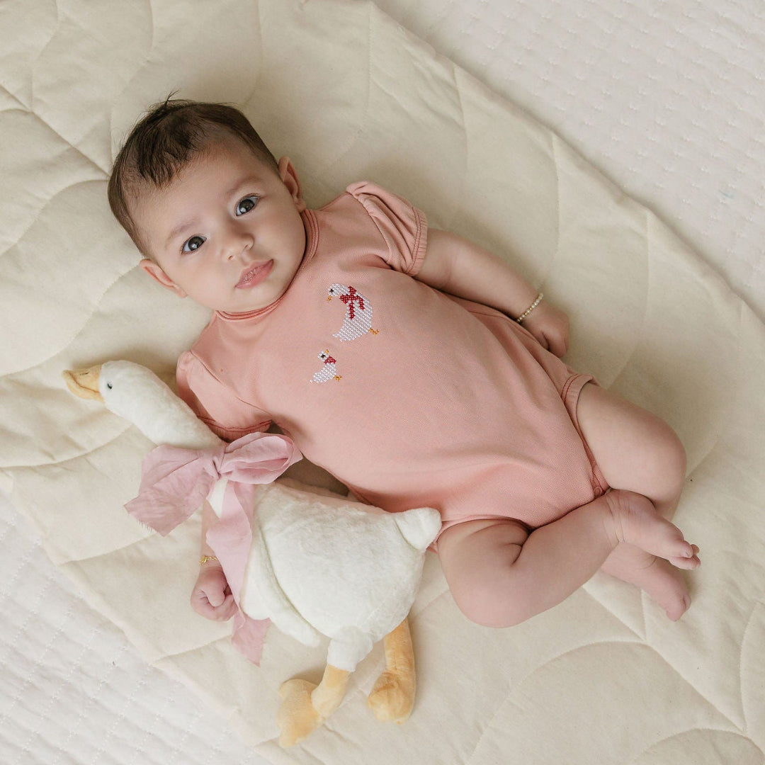 Pink Cotton Cross Stitch Duckling Collection Romper