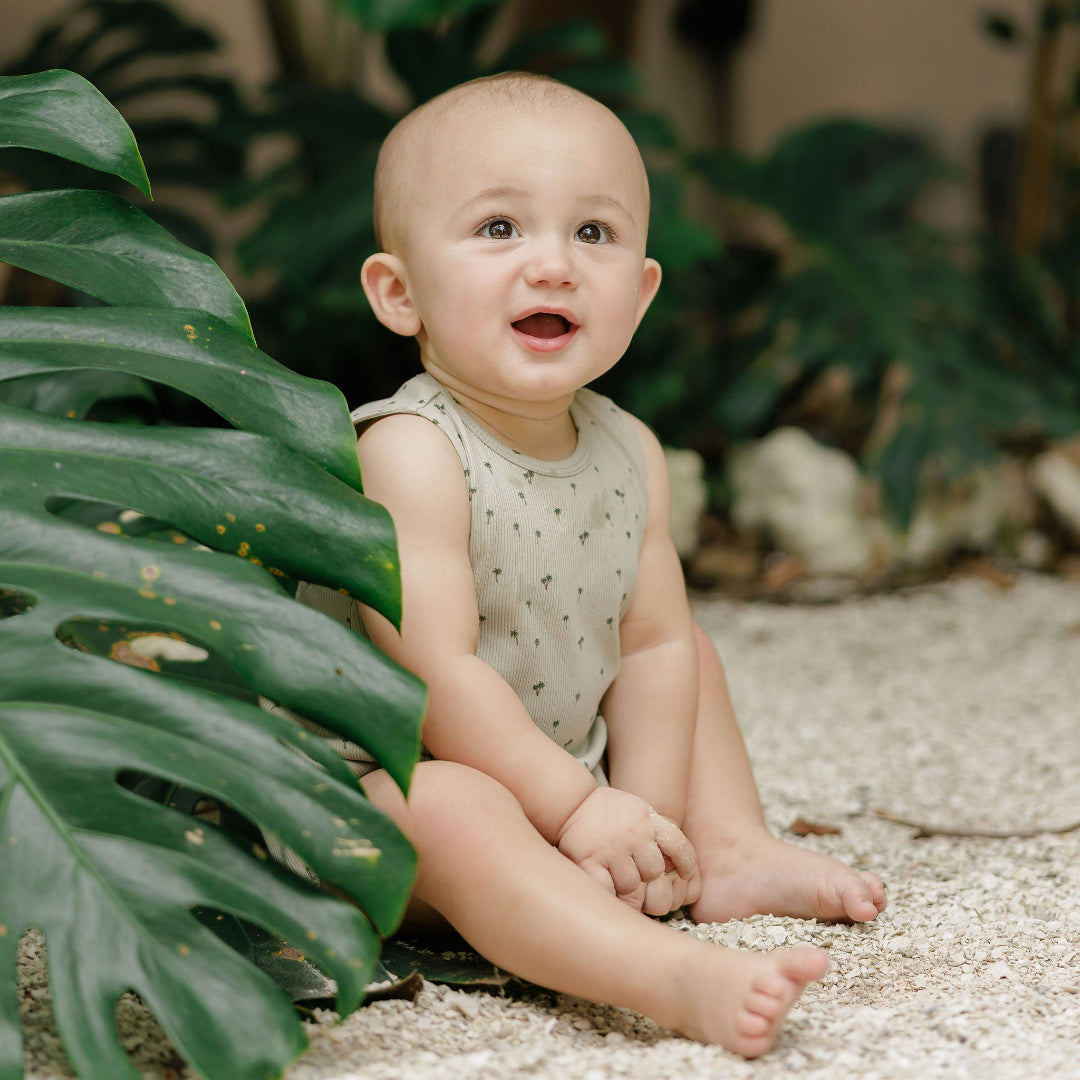 Sage Ribbed Printed Palm Collection  Romper