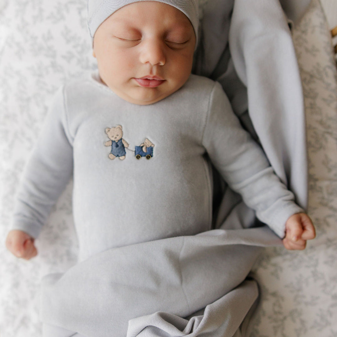 Blue Embroidered Bear Collection Footie