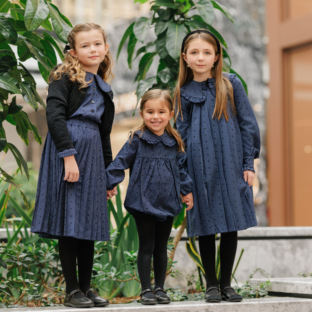 Blue Pinstripe Bow Girls 2pc Set