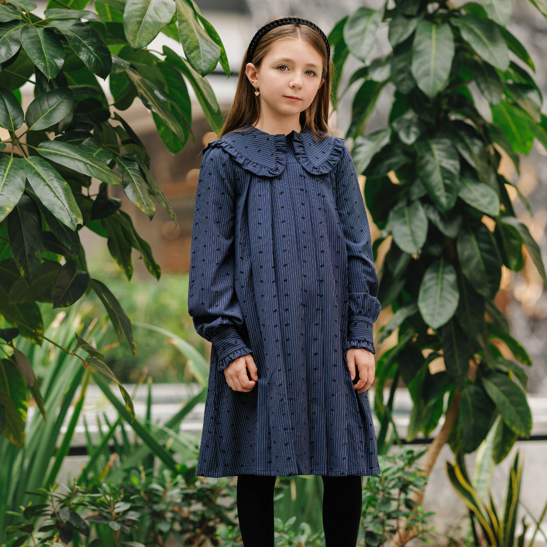 Blue Pinstripe Bow Dress