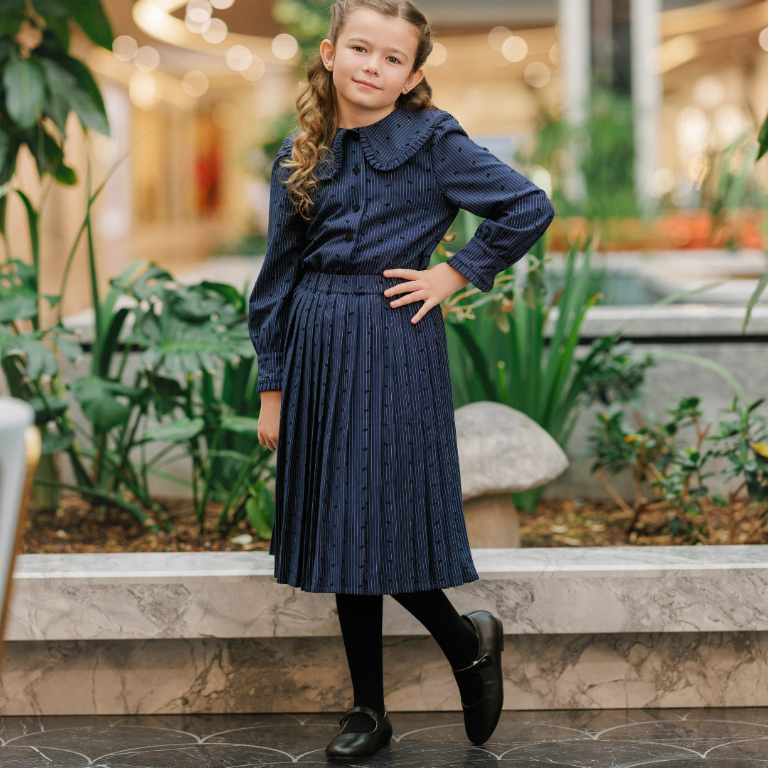 Blue Pinstripe Bow Girls 2pc Set