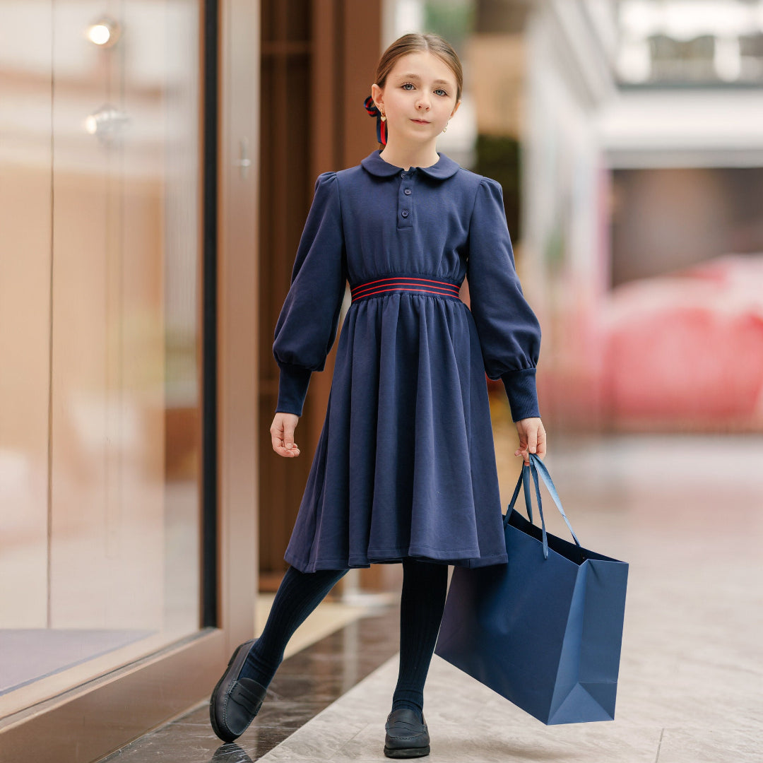 Navy Waisted Sweatshirt Dress