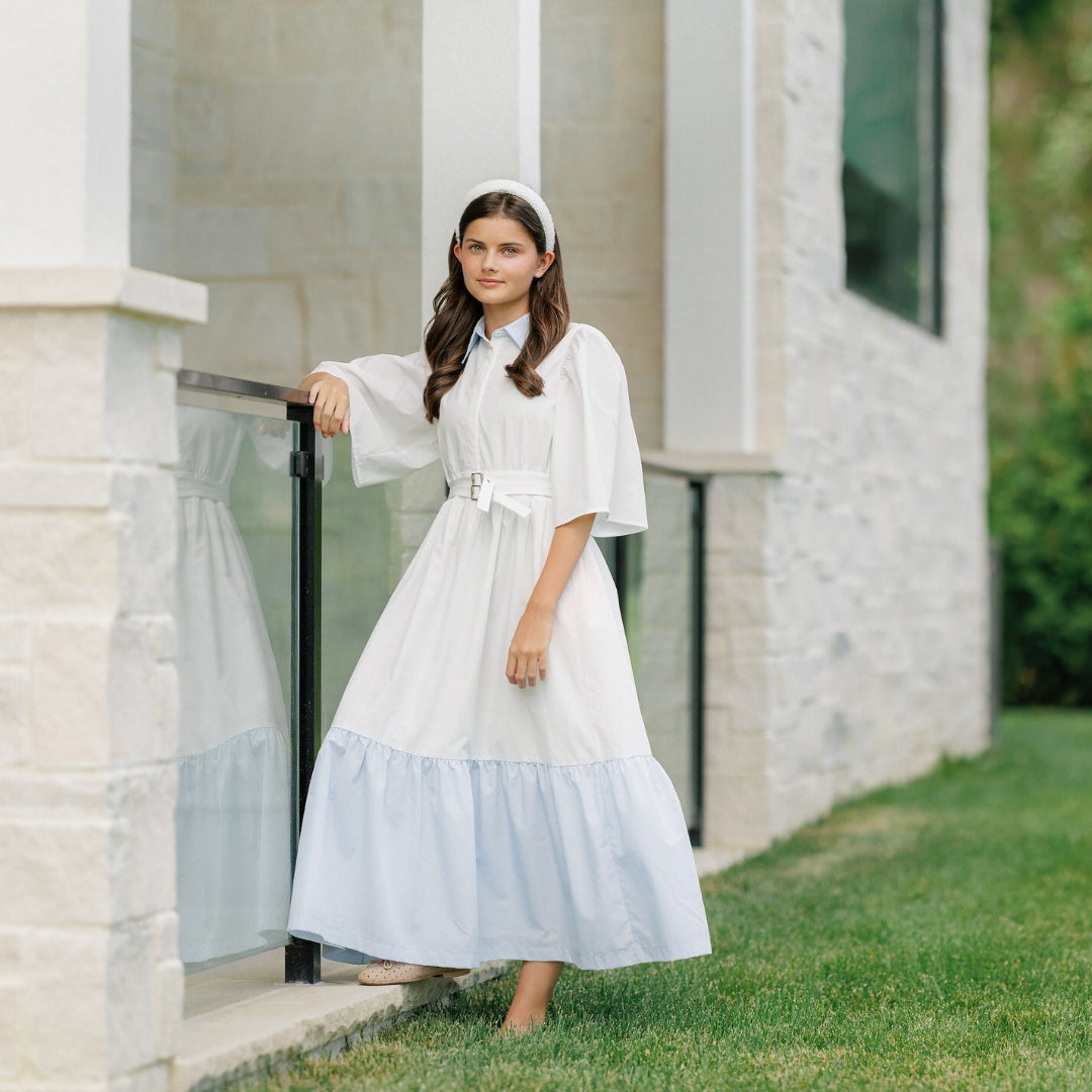Teen White Belted Midi