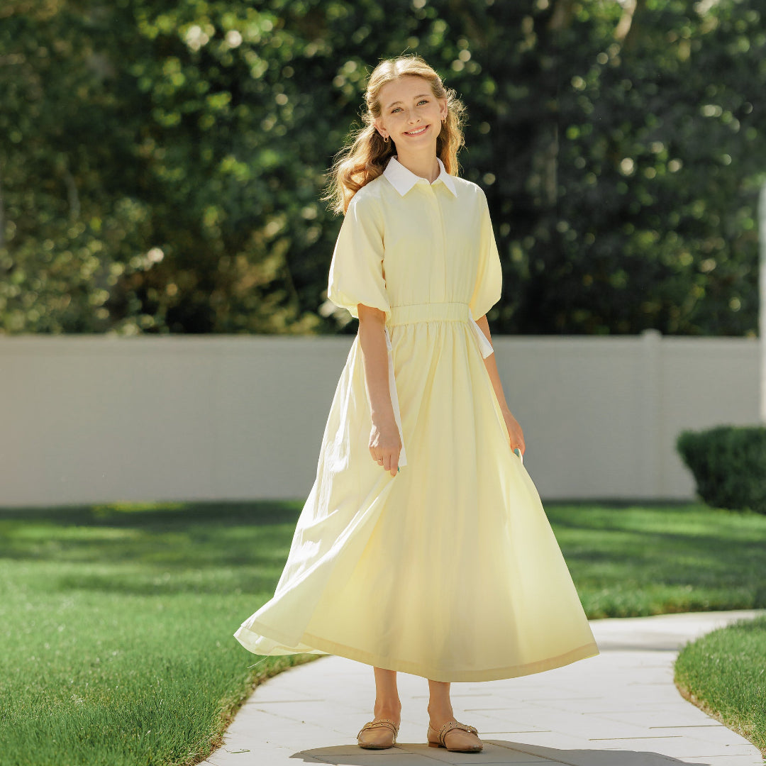 Teen Yellow Side Tie Midi