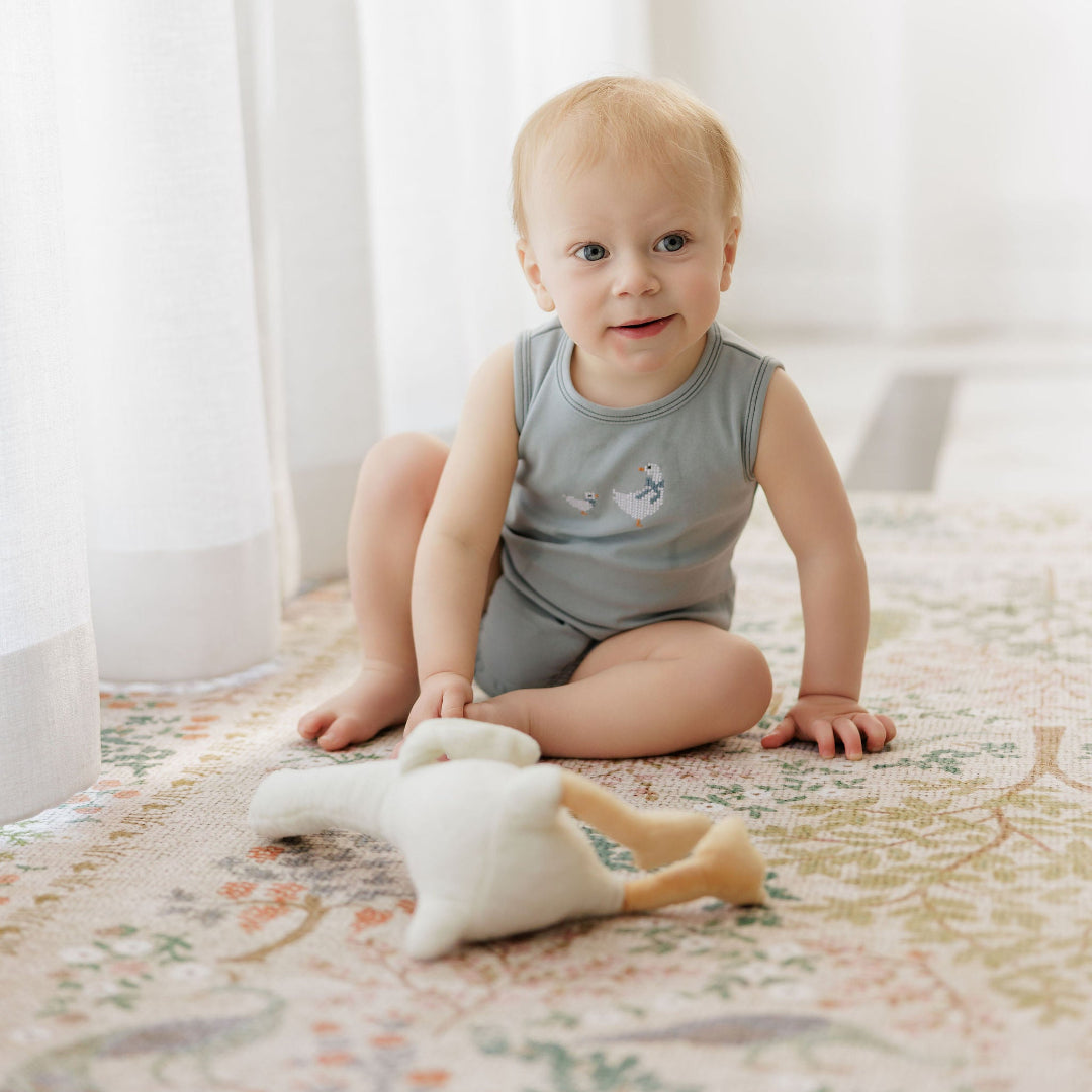 Blue Cotton Cross Stitch Duckling Collection Romper