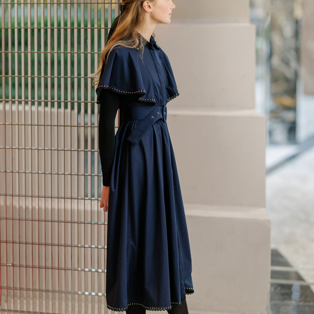 Navy Scallop Trim Midi
