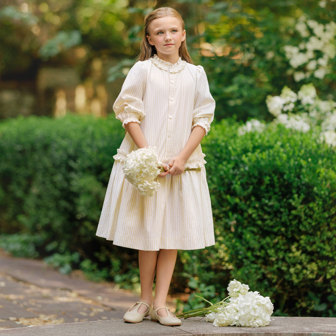 Yellow Stripe  Ruffle Dress