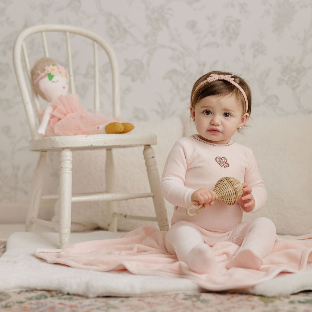 Pink Embroidered Liberty / Berry Collection Velour Footie
