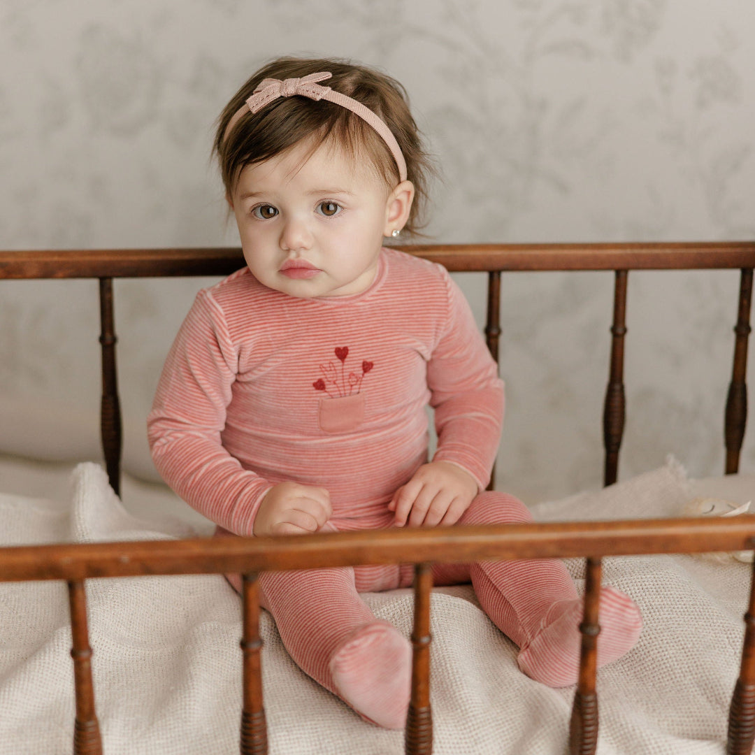 Pink Stripe Collection Velour Footie