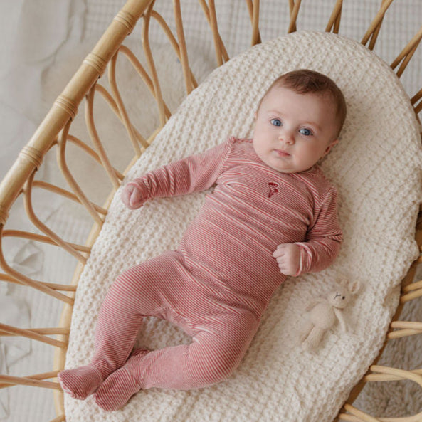 Dark Pink Velour Striped Footie